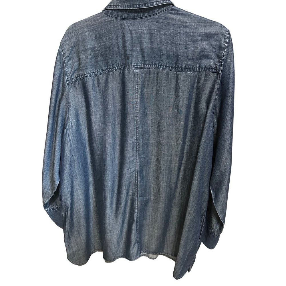 Chico’s size 3 (XL) blue button front long sleeve pockets tunic top - Picture 3 of 7